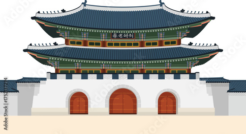 Explore korea architecture: gwanghwamun gate illustration of a famous landmark