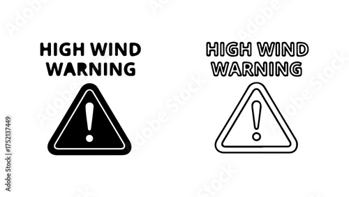 A set of two high wind warning signs, one in a solid black style and the other as a simple outline icon.