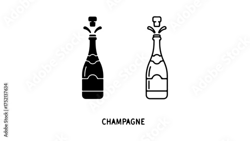 A set of two champagne bottle icons, one solid and one outline, with the cork popping out.