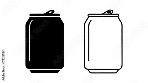A black silhouette and a white outline illustration of an aluminum beverage can, isolated on a white background.