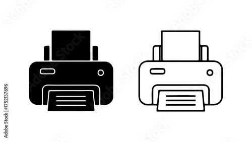 A set of two printer icons, one depicted as a solid black glyph and the other as a simple line art outline.