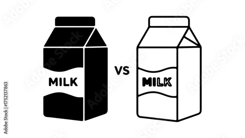 Monochrome graphic illustration comparing a black milk carton versus a white milk carton.