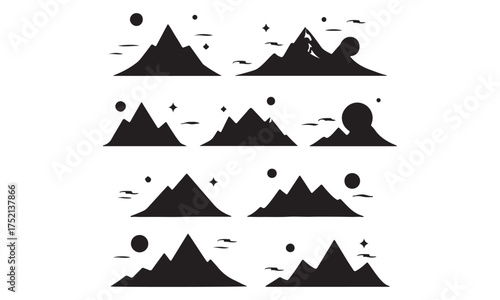 Collection of Hand-Drawn Mountain Peaks and Hill Silhouettes