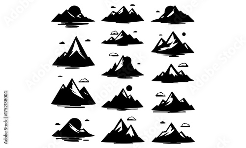 Collection of Hand-Drawn Mountain Peaks and Hill Silhouettes