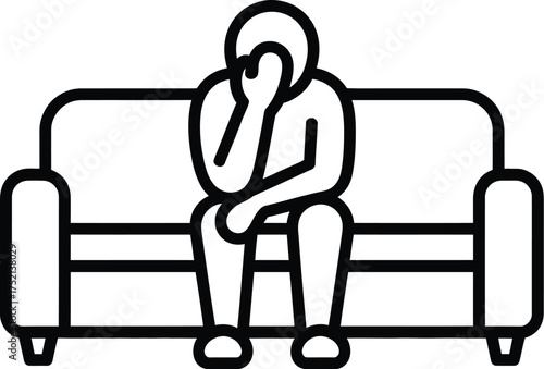 Mental health depression icon showing sad person sitting on couch for therapy help