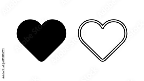 A set of two simple heart icons, one filled black and one white with a black outline, isolated on a white background.