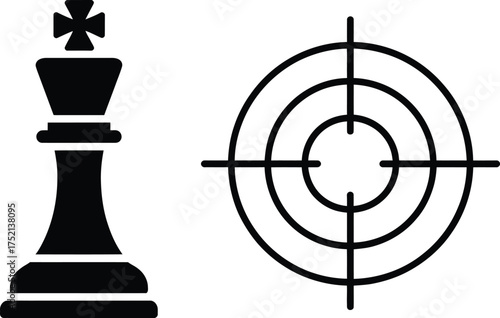 Chess king and target icon vector illustration for strategy and precision