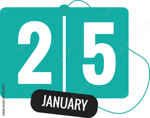 25 January Daily Calendar Icon in flat design style green and white