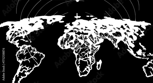 world map on black background
