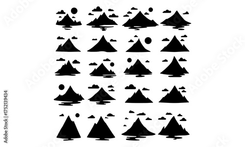 Collection of Hand-Drawn Mountain Peaks and Hill Silhouettes