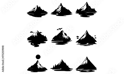 Collection of Hand-Drawn Mountain Peaks and Hill Silhouettes