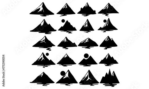 Collection of Hand-Drawn Mountain Peaks and Hill Silhouettes
