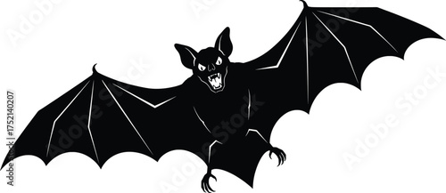 Black Bat Flying Over Spooky Landscape in Dark Night, High-Resolution Illustration for Seasonal Celebrations and Decorations