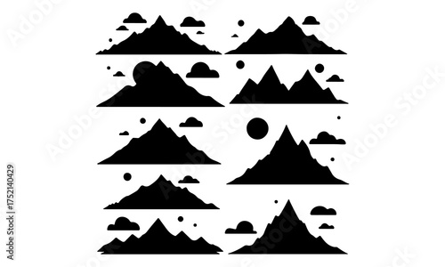 Collection of Hand-Drawn Mountain Peaks and Hill Silhouettes