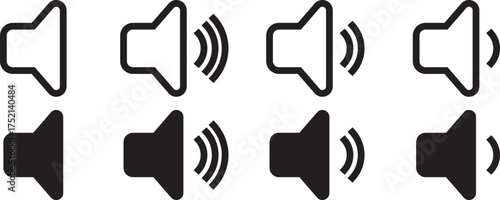 Volume icon set. Speaker icon set. volume icon vector. speaker icon set. full, low, Medium noise icons symbol. sound level. silent signs 