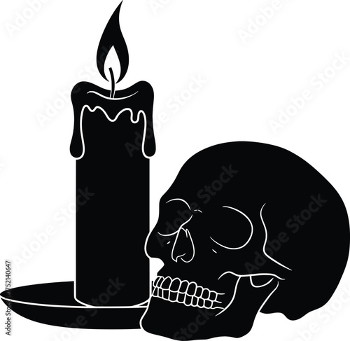 Halloween Skull Candle Decor Action in Spooky Environment Graphic Artwork, Dark Shadows and Eerie Vibes for Halloween Enthusiasts and Decorators
