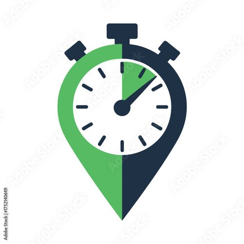 Stopwatch location pin icon with green and dark blue halves timer time