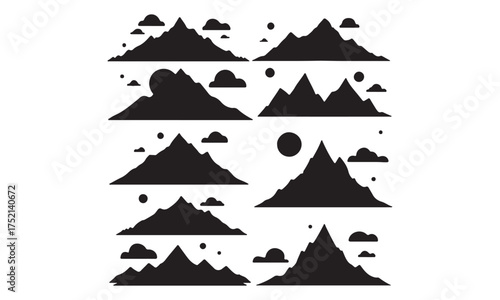 Collection of Hand-Drawn Mountain Peaks and Hill Silhouettes