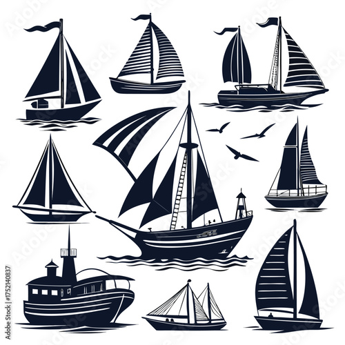 Sailing Boat Silhouette Vector Set — Nautical Adventure and Marine Travel Concept