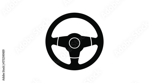 Black silhouette of a car steering wheel on a white background