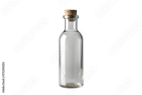 Blank Clear Glass Bottle with Natural Cork Lid for Label Presentation isolated on png transparent Background