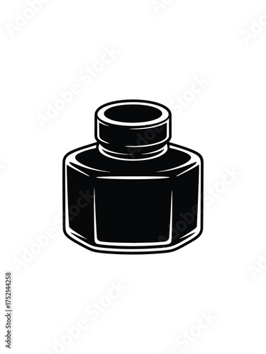 Vintage octagonal black inkwell with screw top isolated on white background