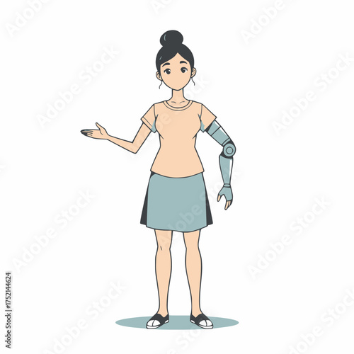 A Woman with a Prosthetic Arm Standing Confidently and Demonstrating Something New
