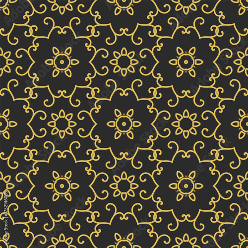 Vintage royal seamless pattern in Victorian style. Vector luxury fabric swatch with golden retro ornament