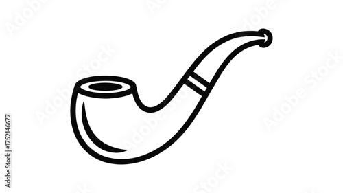Simple hand drawn outline illustration of a classic tobacco smoking pipe on a white background
