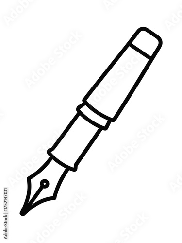 Simple hand drawn outline of a classic fountain pen with a nib and cap