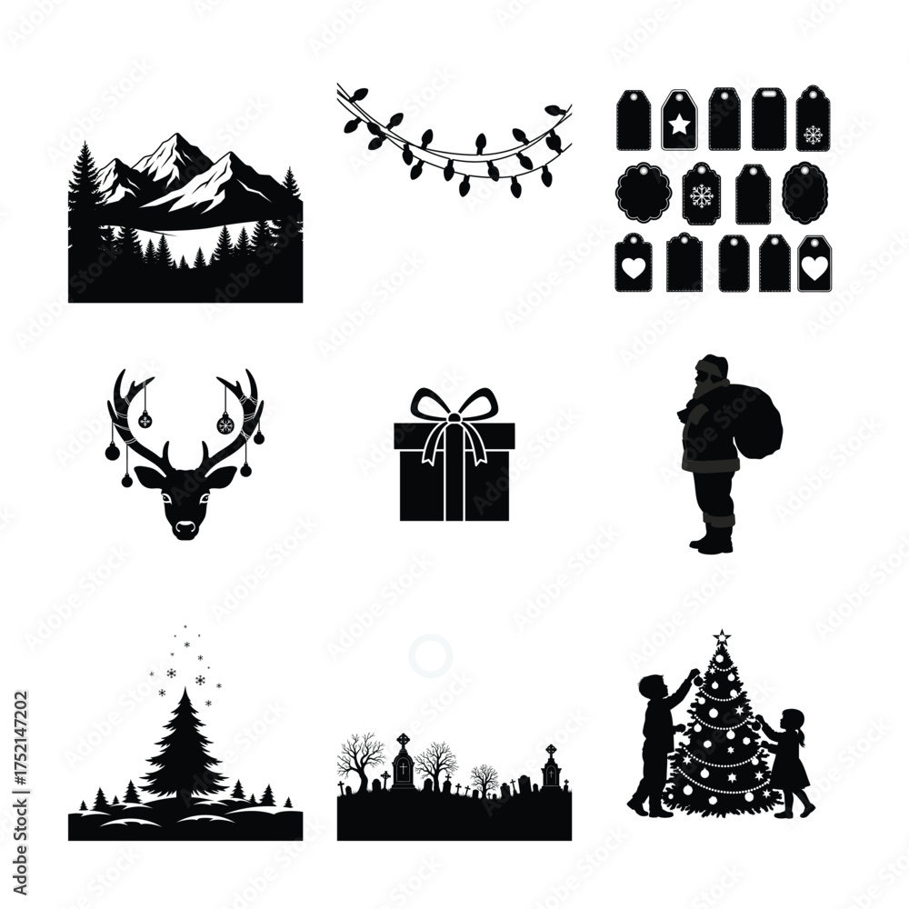 Fototapeta premium Collection of christmas themed silhouette graphics silhouette