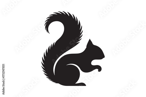 Silhouette of a squirrel with a bushy tail standing against a white background