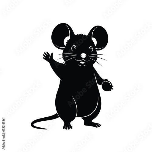 Cute black mouse waving hello silhouette