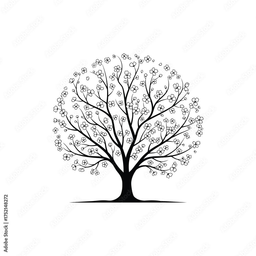 Fototapeta premium Detailed tree silhouette with circular canopy