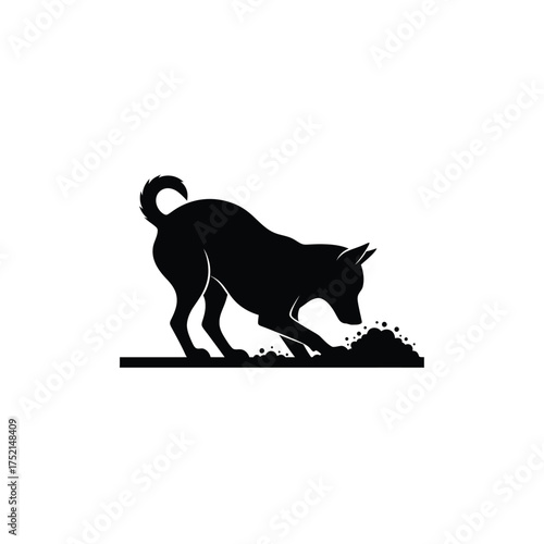 Dog digging in the dirt silhouette