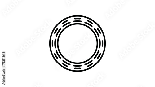 Stylized oval shape with dashed lines and parallel rings on white background