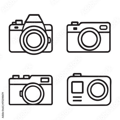 Minimal Camera Icon Set silhouette white background