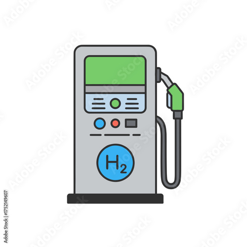 Hydrogen Refueling Station Flat Icon, H2 Fuel Pump Illustration