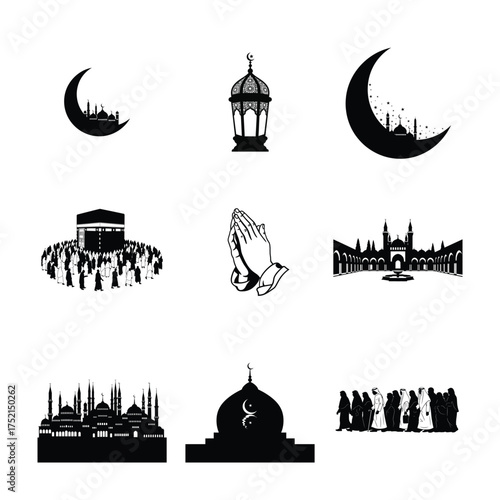 Islamic symbols and landmarks silhouette collection