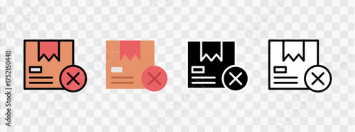 Rejected product icons suitable for shipping tracking apps, e-commerce websites, and logistics presentations.