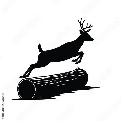 Majestic deer leaping over a log silhouette