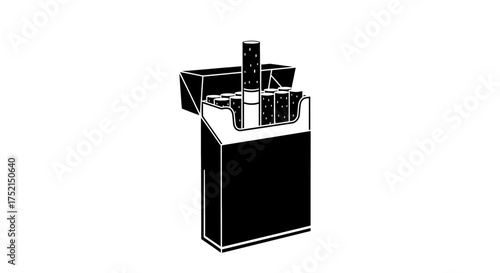Black and white illustration of a cigarette pack with one cigarette sticking out, isolated on a white background.