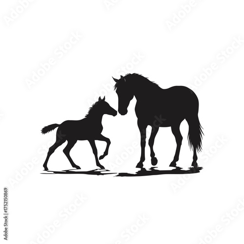 Mother and foal horse silhouette