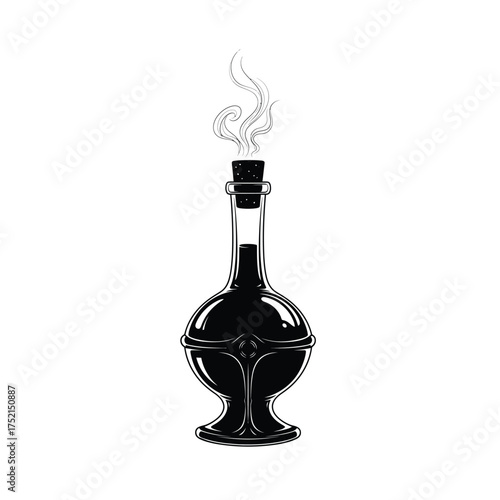 Mysterious potion bottle silhouette with wisps of smoke
