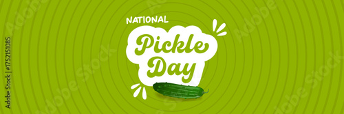 National Pickle day horizontal banner design template with text and pickled cucumbers isolated on green geometric pattern background. Pickle day flyer. 14 november national day of pickled cucumber
