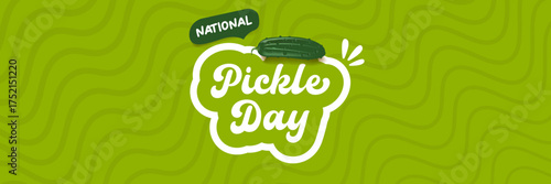 National Pickle day horizontal banner design template with text and pickled cucumbers isolated on green geometric pattern background. Pickle day flyer. 14 november national day of pickled cucumber
