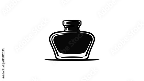 Classic black silhouette of a vintage liquor bottle with a stopper on a white background