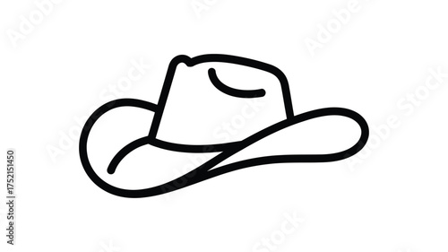 Simple hand drawn outline of a classic cowboy hat with a curved brim