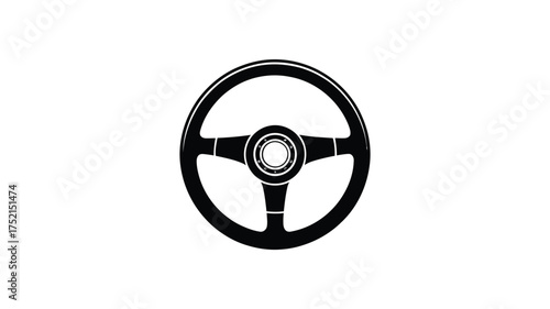 Classic black steering wheel isolated on a white background for automotive design