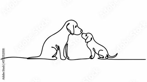Continuous line drawing of a mother dog and puppy nose to nose in a minimalist style illustration created with generated ai 